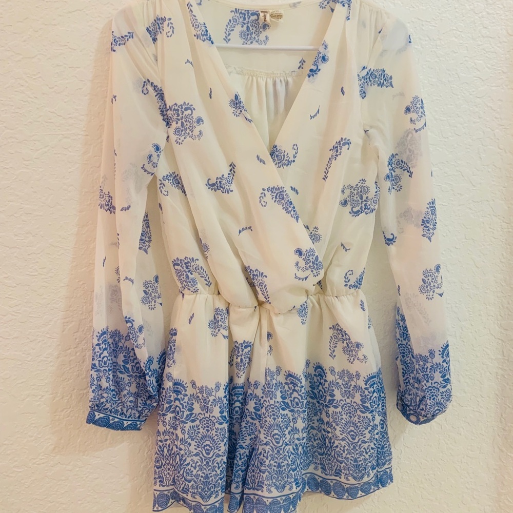 Japna White and Blue Paisley Romper